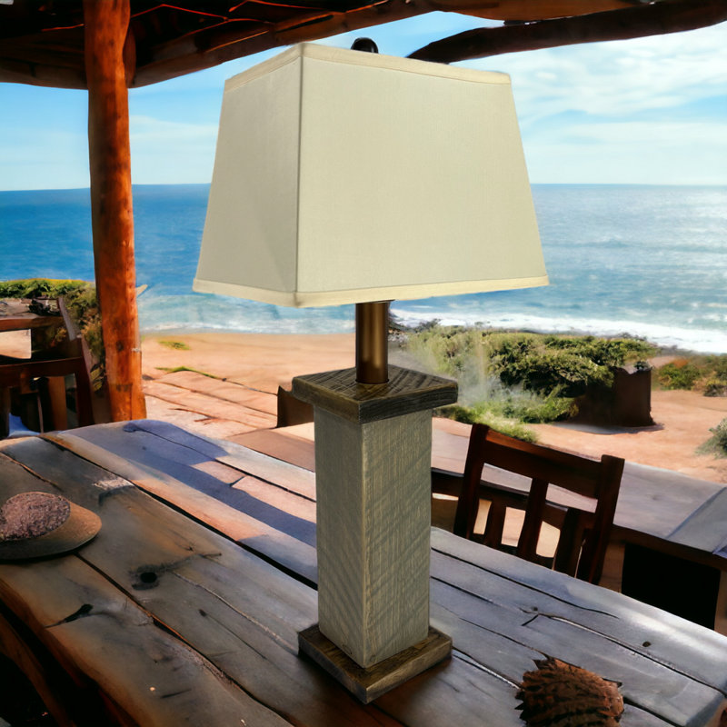Broedy Rustic Timber Battery Powered Table Lamp, Gray