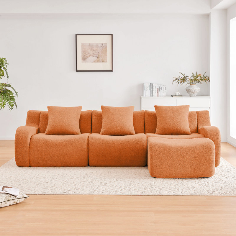 Canapé désossé, tissu en peluche de haute qualité à 3 places, conception antidérapante et accoudoirs incurvés sans assemblage