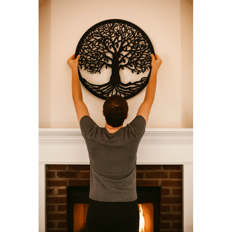 Handmade Traditional Plants & Flowers Wall Decor on Metal, 11.5" H x 11.5" W x 0.25" D, Flat Black