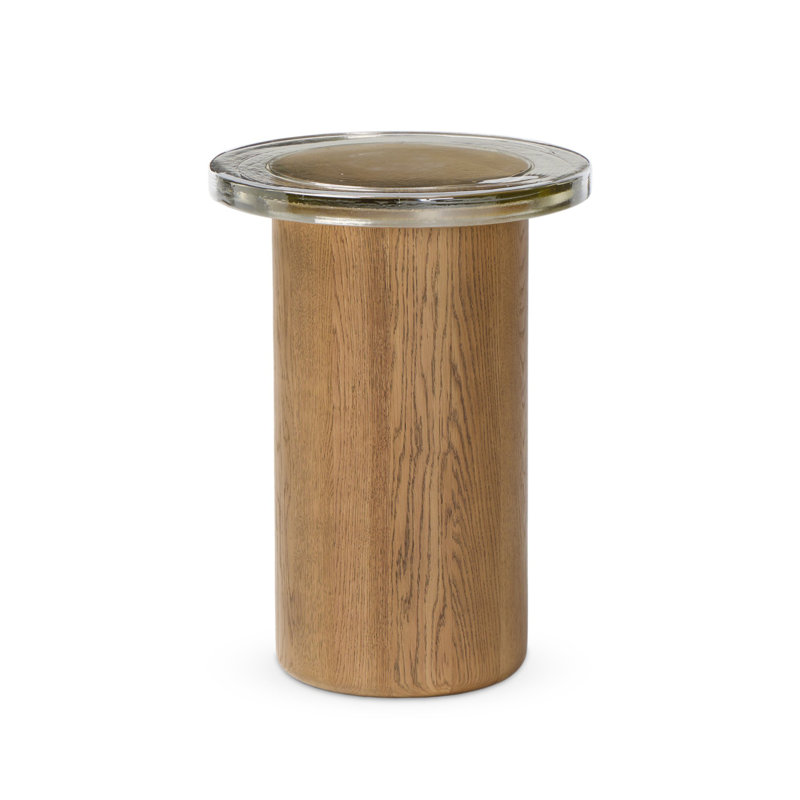 Shira Small End Table-Light Brown Oak, Clear Cast Glass