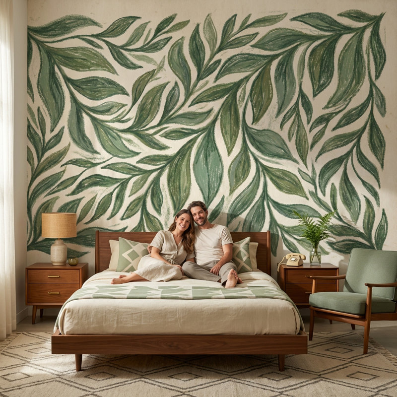 Murale feuille verte Shades Of Green, 100 po x 96 po, Peler et coller