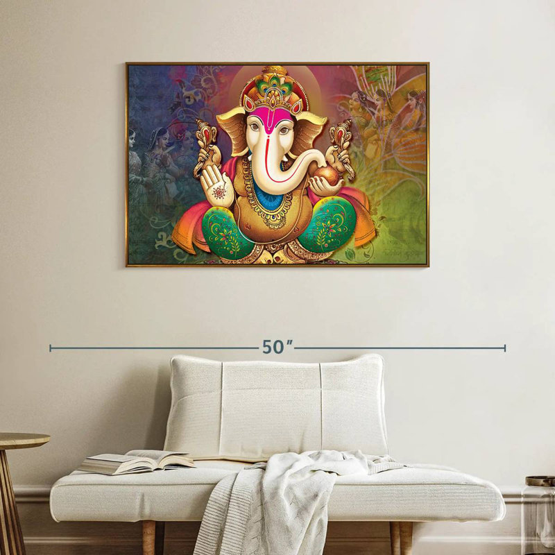 Divinité indienne Ganesh, Cadre flottant doré, 40 po x 27 po