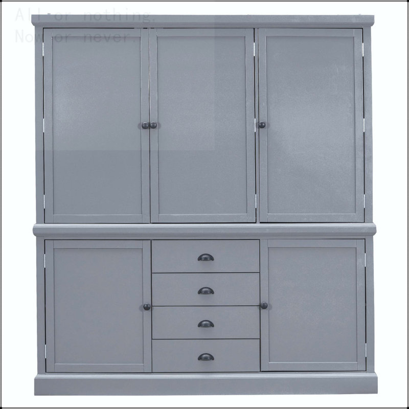 Garde-manger autoportant en bois 73 po avec 8 tablettes réglables et 4 tiroirs 73 po, Gris