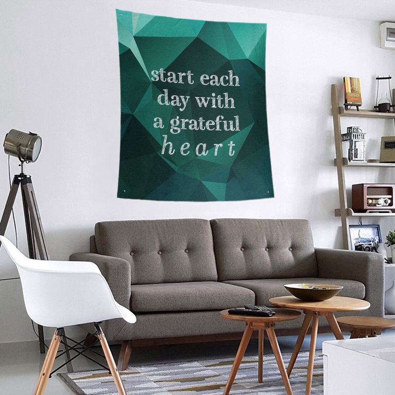 Tapisserie à citation de polyester en faux pierres de polyester, H 60 po x l 51 po, Émeraude