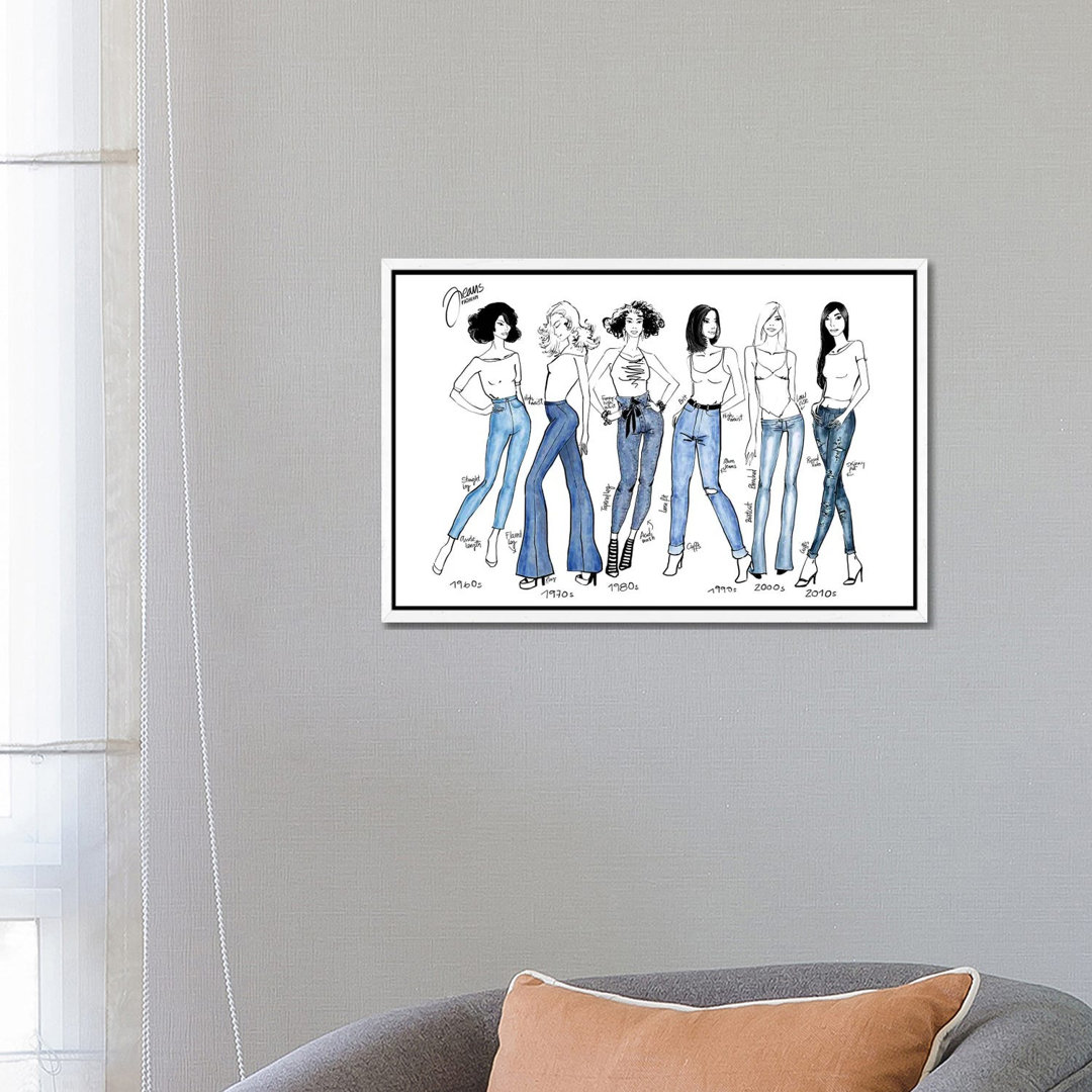 Geschichte der Jeans Mode Illustration von Blursbyai - Galerie-verpackte Leinwand Giclée auf Leinwand