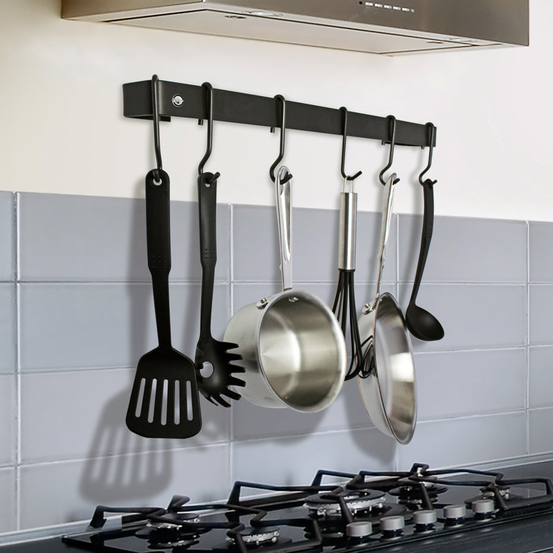 Handcrafted Wall Mounted Pot Rack, Brass, 3" H x 30" W x 3" D