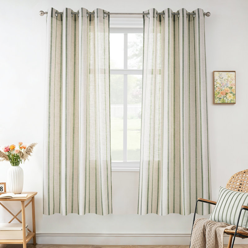 Rideau en mélange de lin Jeanenia, Vert Loden, L 52 po x L 63 po