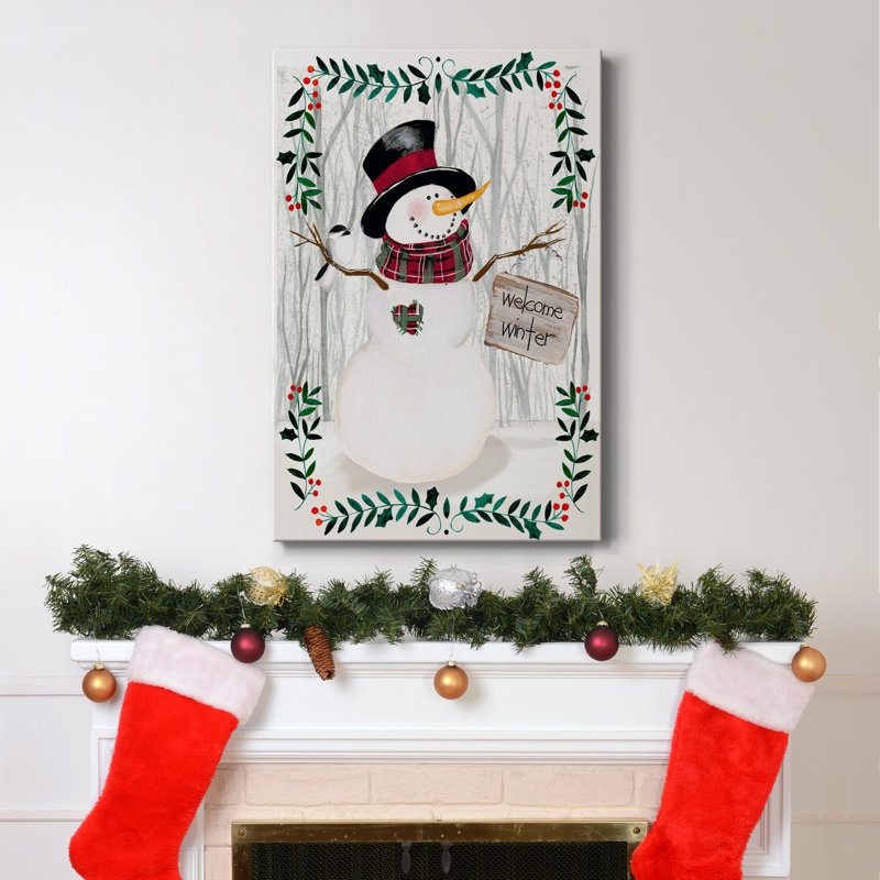 «Folk Snowman Forest I», toile tendue avec châssis de qualité supérieure - prête à être accrochée, H 48 po x l 36 po x P 1 po