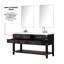 60 po Large meuble-lavabo double en chêne noir avec comptoir en quartz blanc, robinet et 28 miroirs, le comptoir poli à la main est livré avec
