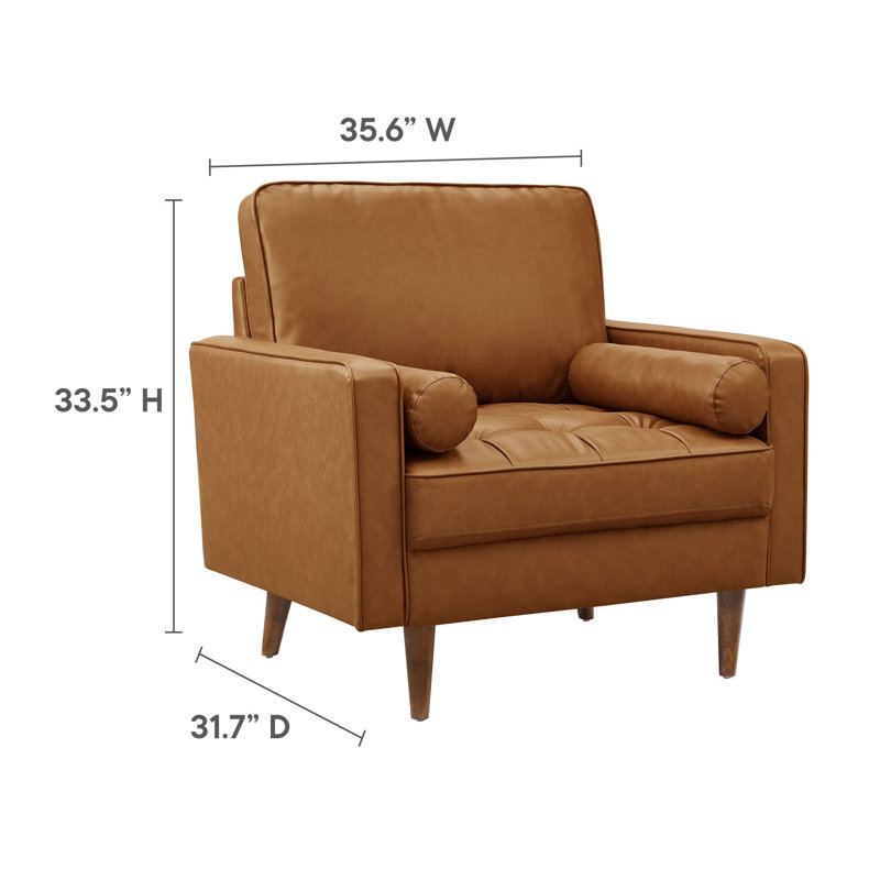 Fauteuil rembourré en cuir Vegan, Simili cuir brun clair