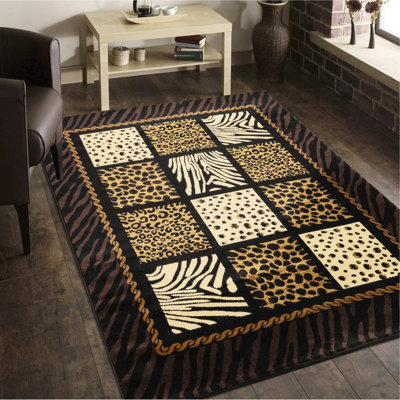 7 Ft. 10 In. X 3 Animal Print Rug With Zebra, Tiger, Leopard Prints, Rectangle Shape, Black Multi, Machine - Made Polypropylene Jute Backing, For High Traffic Areas Area Zebra And Tiger Motifs, Multi