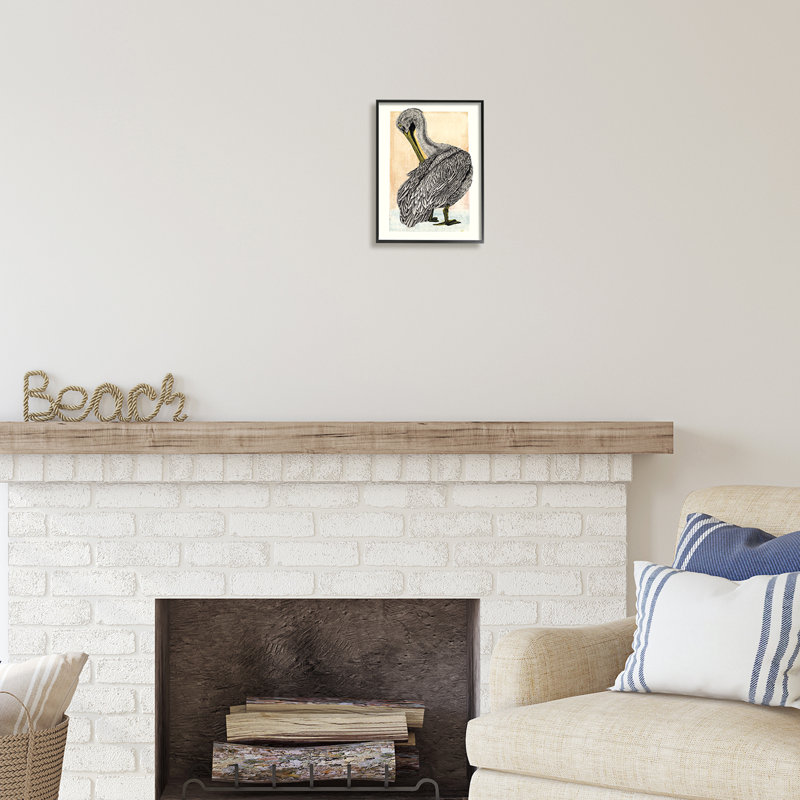 Dessin détaillé de pélican par Liz Sunridge, Giclée encadrée noir minuit, H 14 po x l 11 po x P 1,5 po