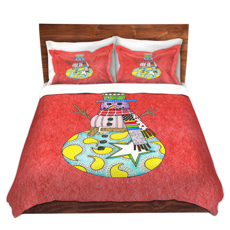 Ensemble de housse de couette bonhomme de neige, 1 housse simple + 1 taie standard, Rouge