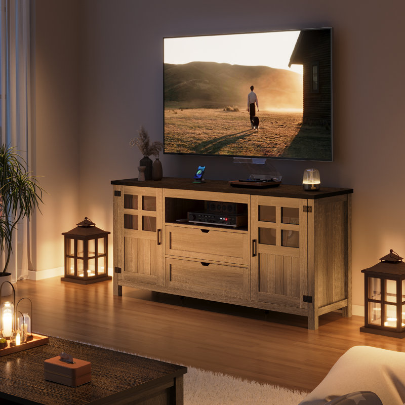 Farmhouse Tv Stand With Barn Doors And Drawers For Tvs 65 70 75" – Grey, Gray