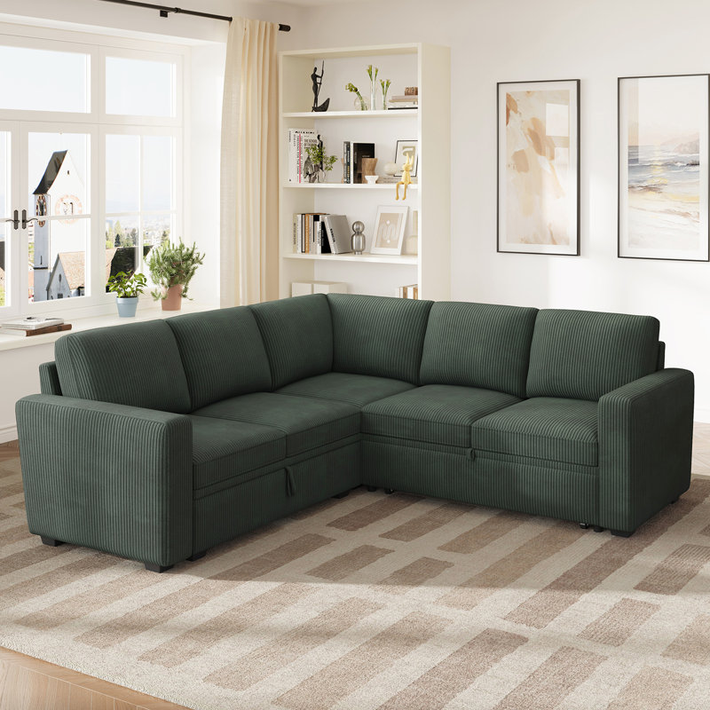 Canapé-lit modulaire en L Hoelscher, Green Coduroy