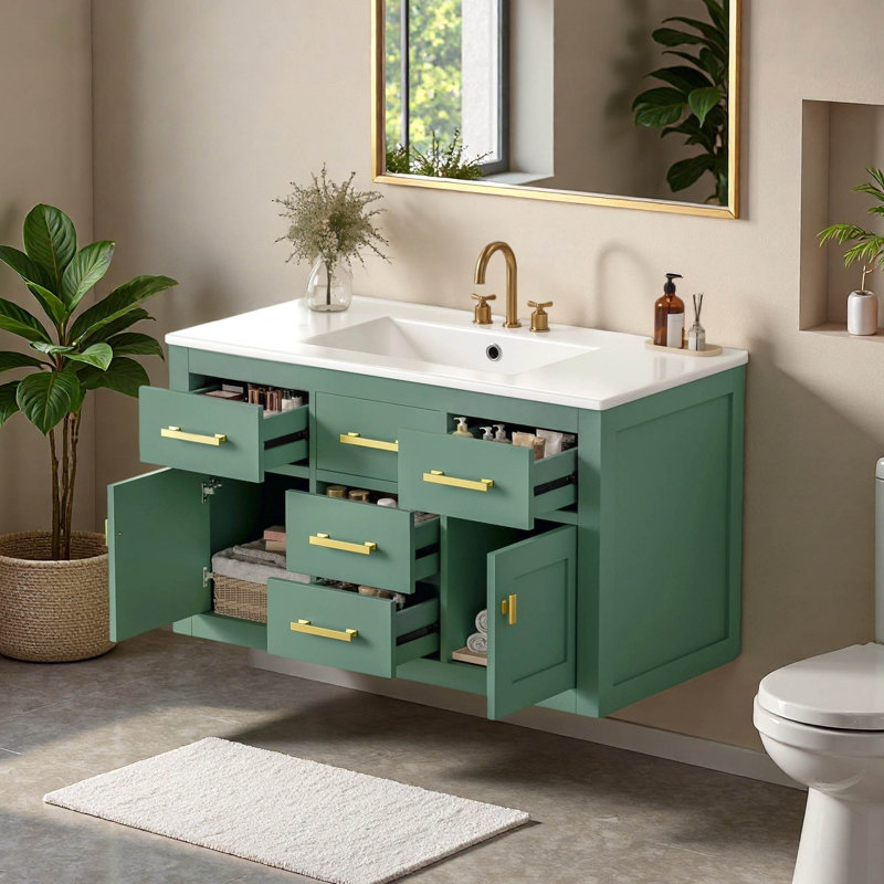 Meuble-lavabo mural simple flottant 36 po avec comptoir en céramique 36 po