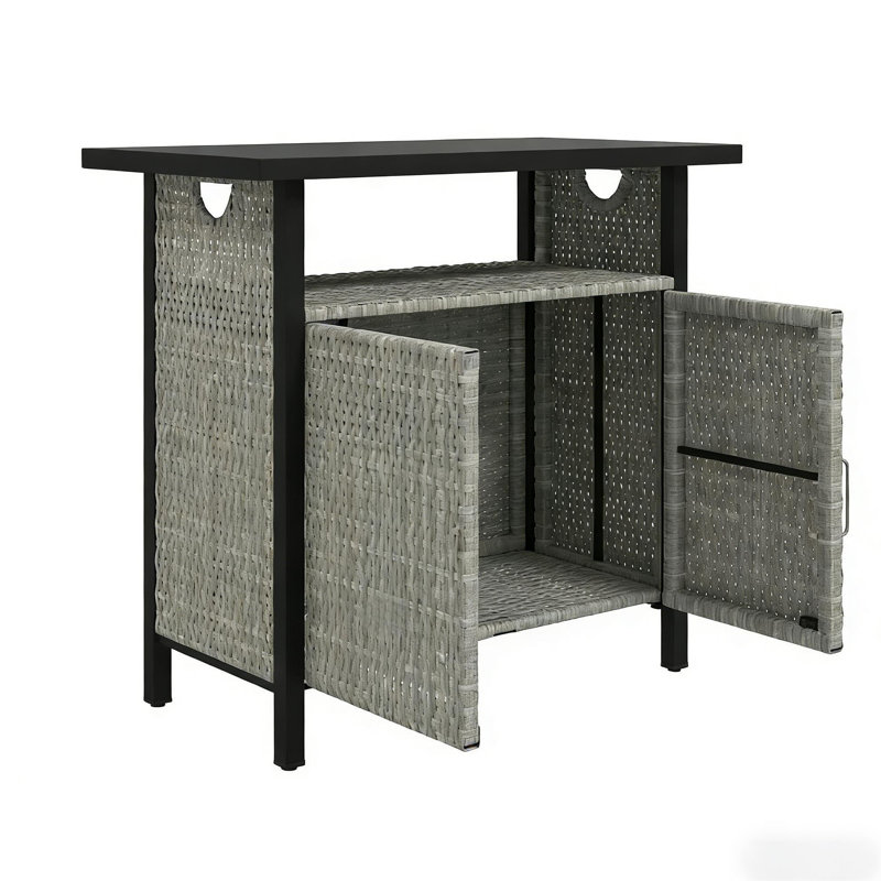 Organisateur de table de bar et de serviettes d'extérieur avec plateau en acier à grain de bois ventilé, poids total de 110 lb, capacité