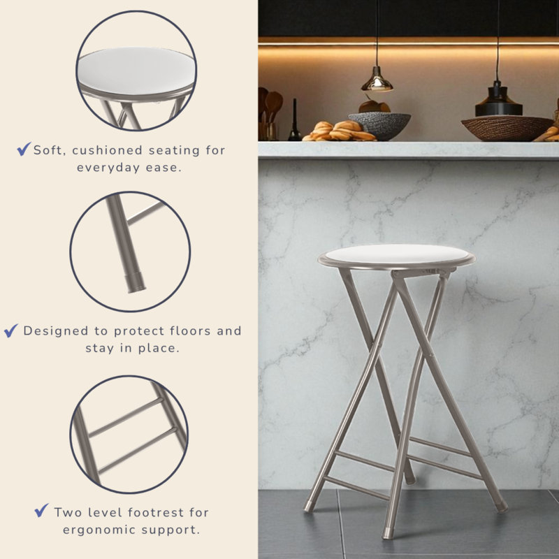 Tabouret pliant sans dossier 24 po Lavish Home avec capacité de 225 lb (ensemble de 4, blanc), Blanc / Gris, 4