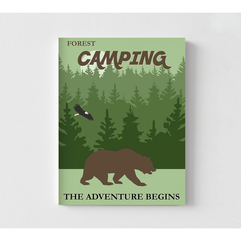 Affiche rétro de camping, impression de nature, grand chalet de forêt, art mural, H 48 po x l 36 po, Blanc
