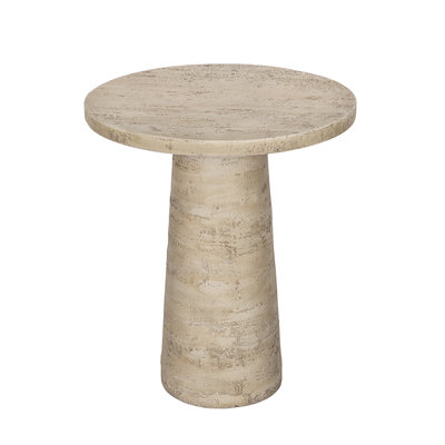 22X22x25.5" Cream Cement Round Side Table With Pedestal Base