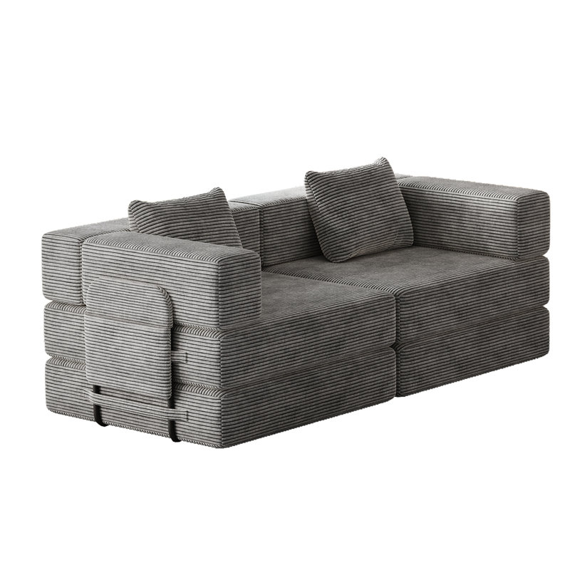Convertible Sofa Bed, Light Gray Corduroy