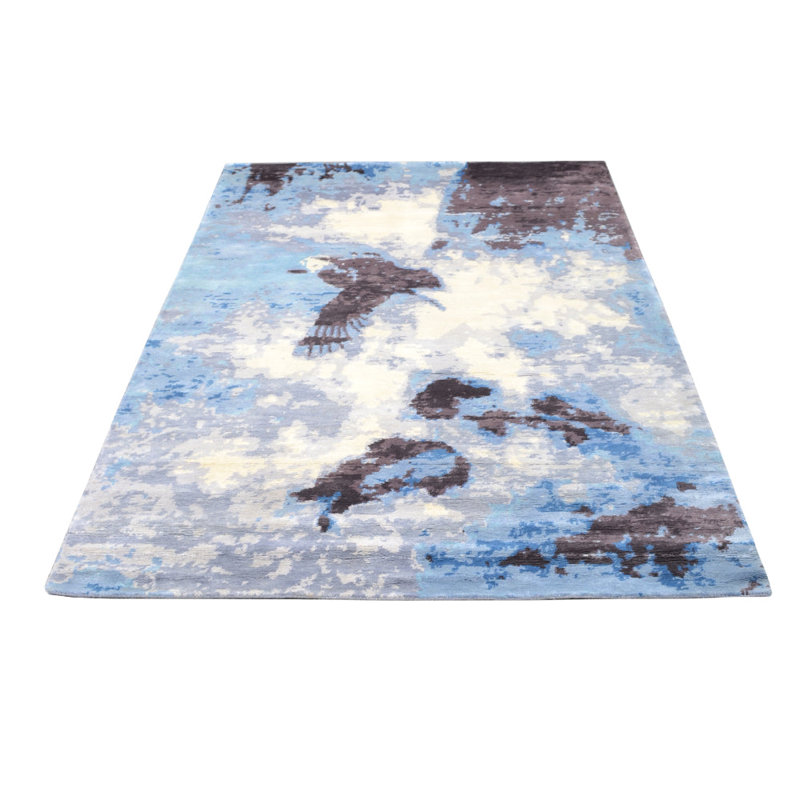 Premium Quality Abstract Hand Knotted Silk Multicolor Rectangle Indoor Area Rug, Rectangle 5' x 8'