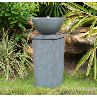 Fontaine grise zen grise - Mangeoire pour oiseaux et bain en polyrésine