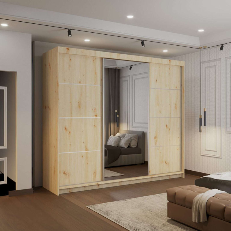 3 Door Manufactured Wood Wardrobe, Cashmere