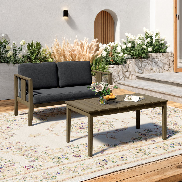 Junco Teak Outdoor Two-person Patio 49.3"W Loveset with Cushions and Coffee Table