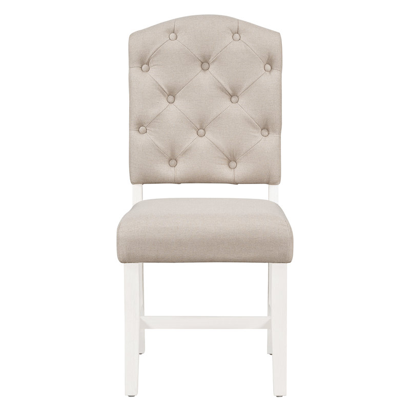 Chaises de salle à manger Adeline en bois massif capitonné, ensemble de 2, Blanc cassé