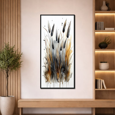 «Gray brown Kaan I», reproduction d'art encadrée sur toile botanique grise