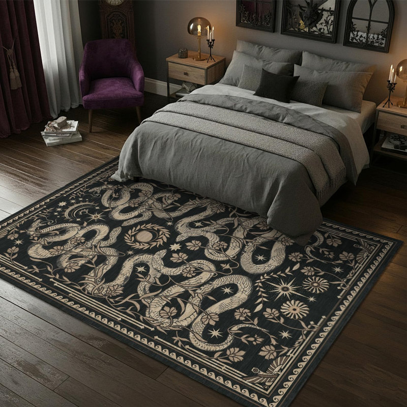 4x6 Area Rugs for Living Room Vintage Gothic Snake Rug with Non Slip Backing, Non Shedding Low Pile Washable Rug Stain Resistant Foldable Mats for Dining Room, Bedroom, Office