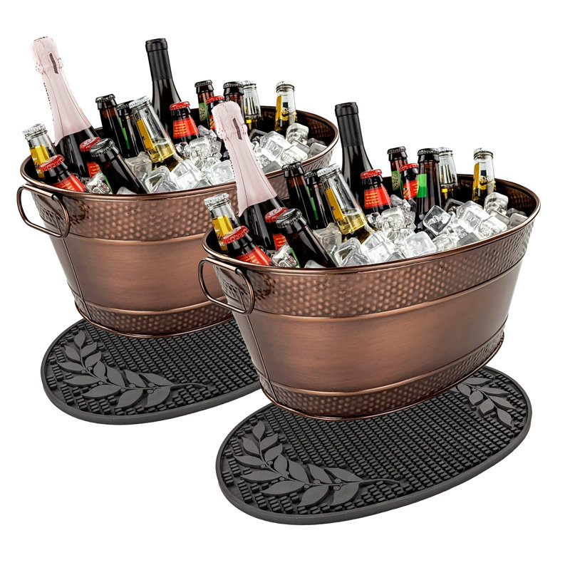 Malzie 2 Beverage Tubs with 2 Party Mats, Copper