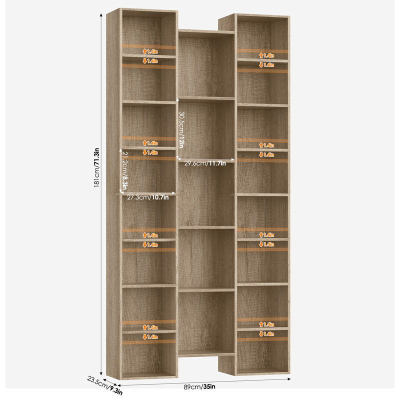 📖✨ Ensemble de 2 bibliothèques à 8 niveaux, 21 étagères de rangement avec tablettes réglables et amovibles, Chêne