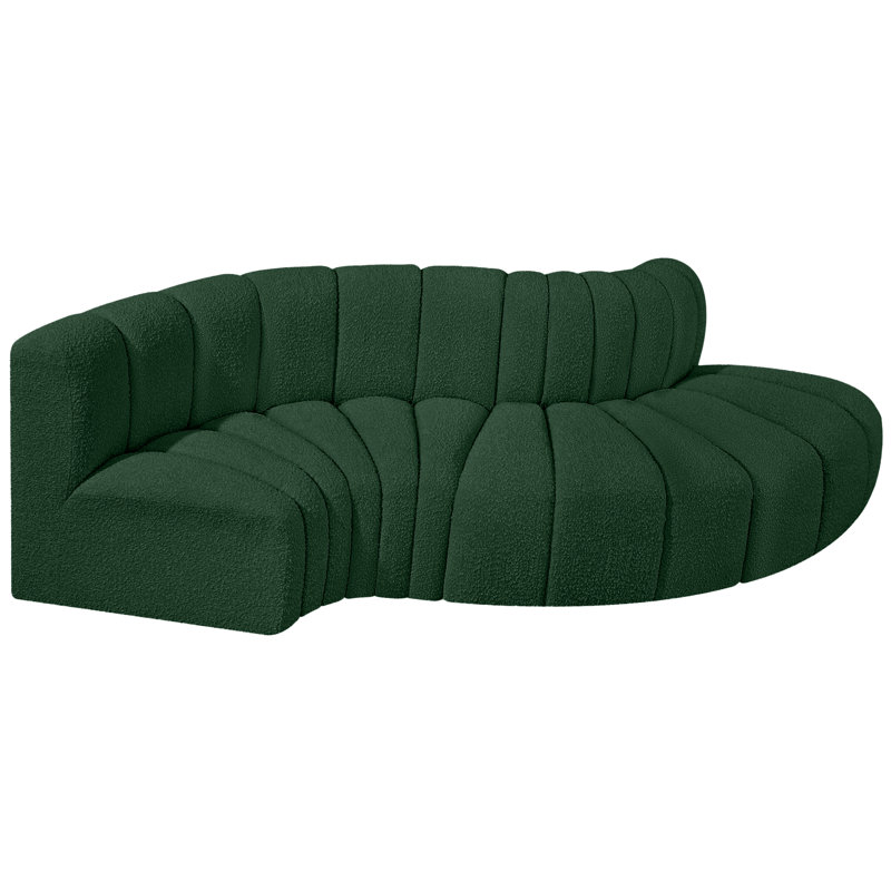 Houssam Upholstered Curved Sectional Reversible, Green Boucle Fabric