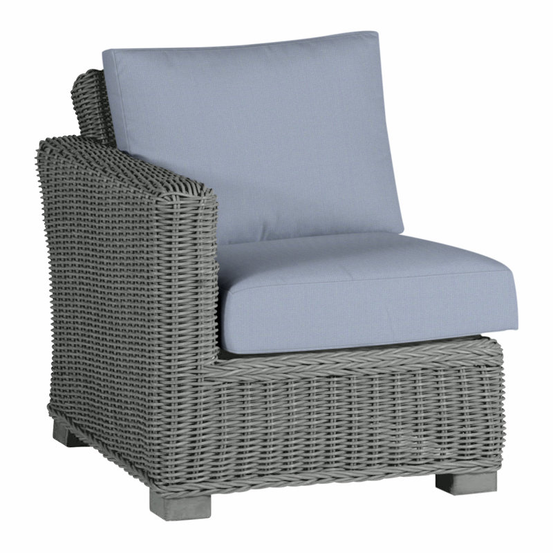 Canapé modulaire rustique tissé à gauche - gris ardoise, Gris ardoise, Pas de soudure, Sunbrella® ‑ Arbor Chambray colombe