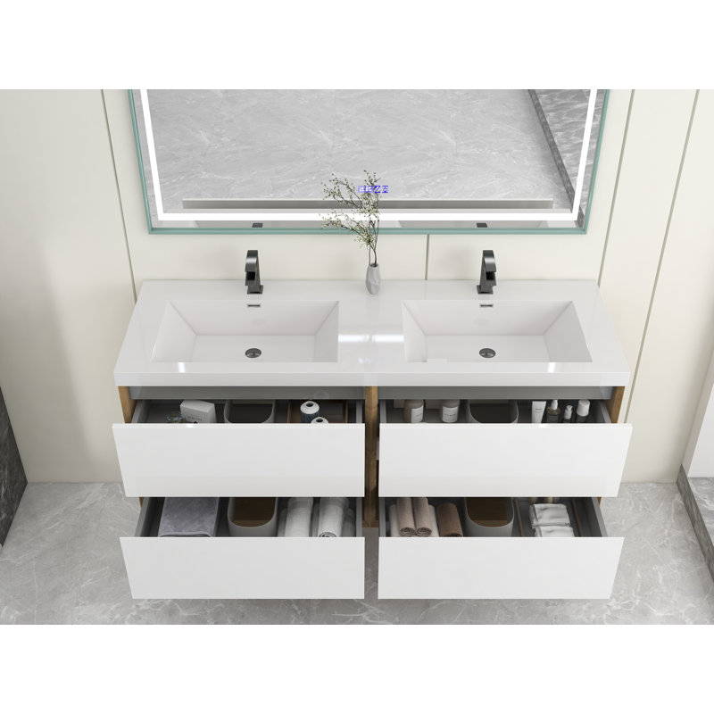 Seavy 59'' Double Bathroom Vanity with Acrylic Top, Gloss White