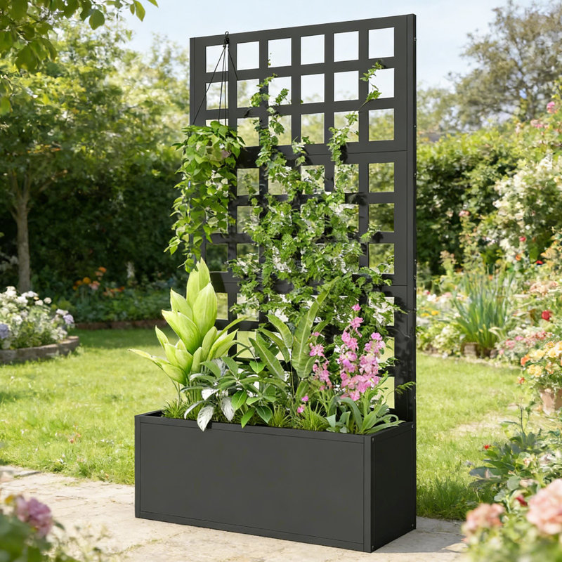 Pot à fleurs surélevé en acier galvanisé, 24 po de largeur, 9,1 po de profondeur, 44,5 po de hauteur, noir, boîte de jardinage verticale faite de drainage pour la santé des plantes