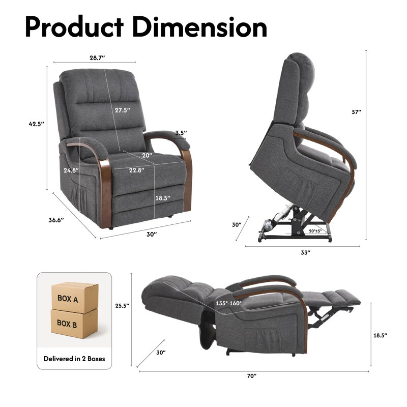Dual Motor Recliner Chair, Adjustable Recliner with Lumbar Support and Padded Seat Backrest, Dark Gray