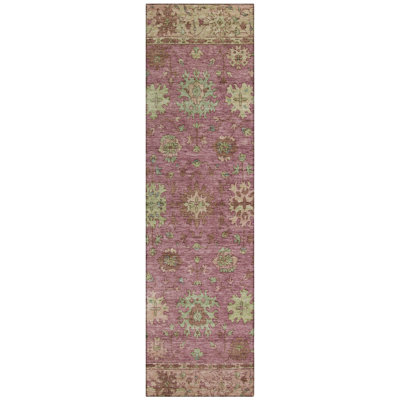 Machine Washable Indoor/Outdoor Xhevrie Pink Rug