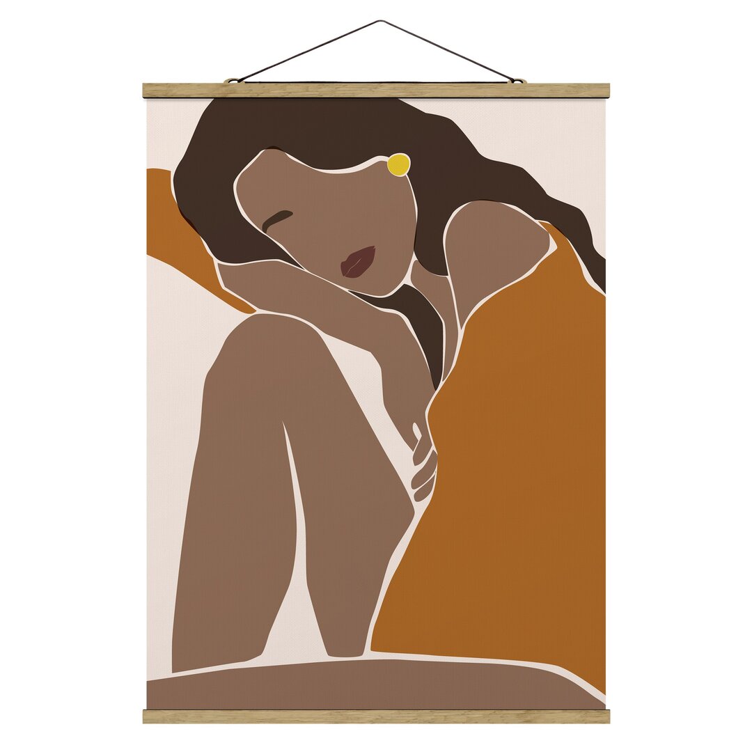 Grafikdruck Line Art Woman Brown Beige