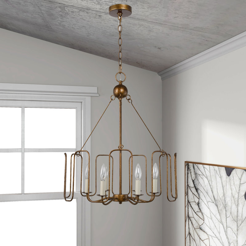 Parmer 6-Light Vintage Farmhouse Frame Chandelier, Spattered Antique Gold Finish for Dining Room