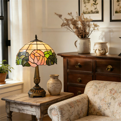 1 - Light Tiffany-Style Floral Stained Glass Table Lamp For Bedroom & Living Room