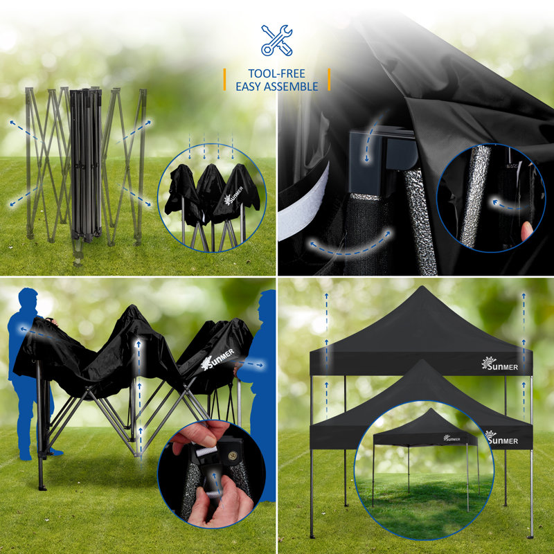 SUNMER 3m x 3m Steel Pop-Up Gazebo, Black