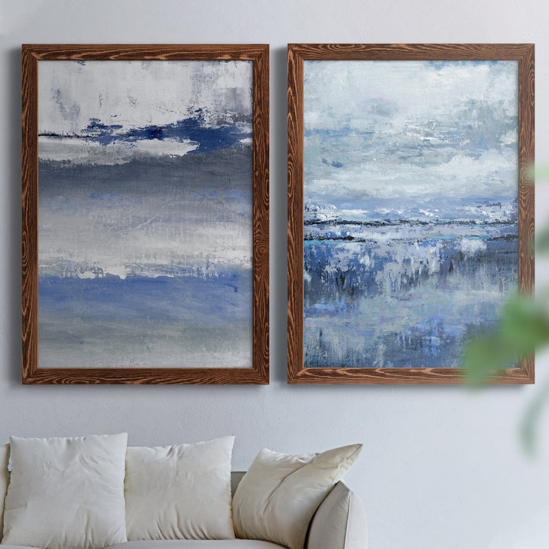 «Soft Solace Indigo», peinture sur toile 2 pièces, Érable encadré, H 20 po x l 34 po x P 1,5 po