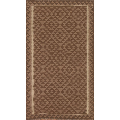 Brown Kilim Reversible Wool Area Rug 5x8
