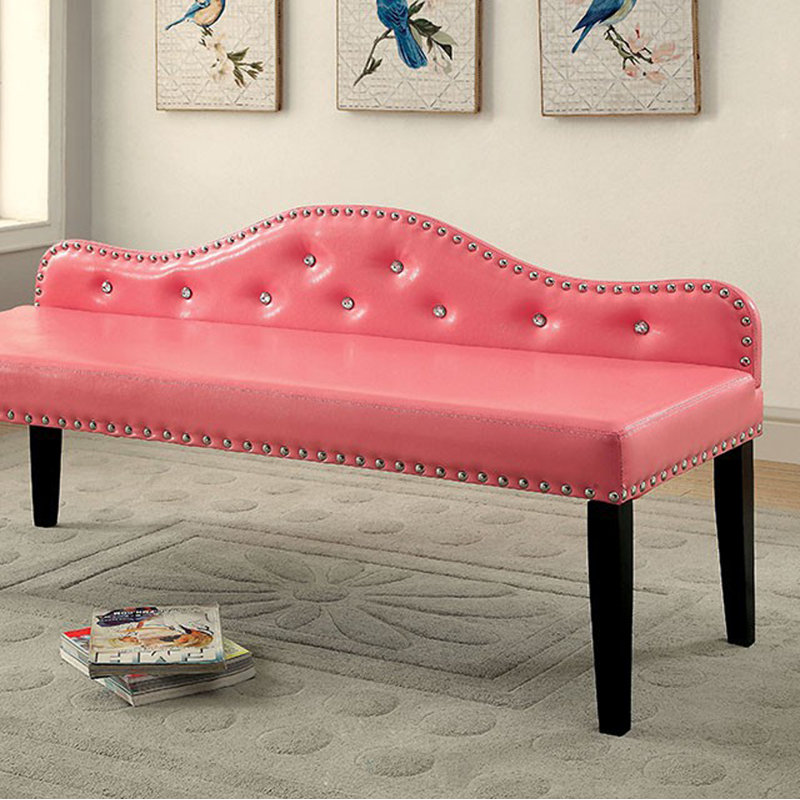 Hambright Faux Leather Upholstered Bench, Pink, 27.5" H x 64" W  x 21" D