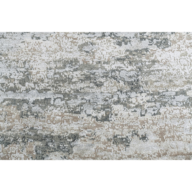 Hand Knotted Abstract Area Rug in Gray/Silver, Rectangle 12' x 15'