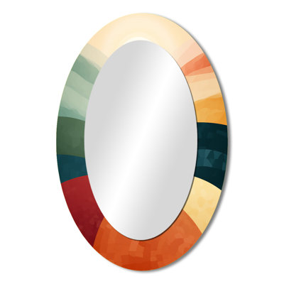 Retro Dreamscape Abstract Minimalism Blue Red - Abstract Oval Decorative Mirror On Metal