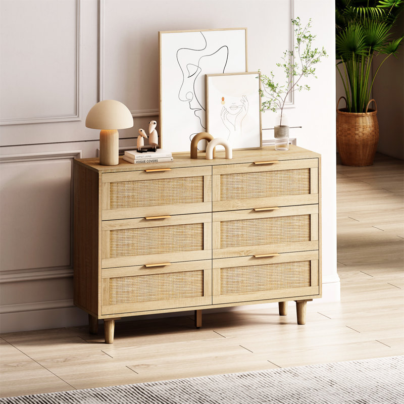 Armoire de rangement à 6 tiroirs, H 29,53 po x l 51,18 po x P 15,75 po, Naturel